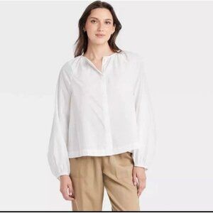 Universal Thread White Women's Button Down Balloon Long Sleeve cotton top size L